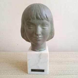 Vintage Bronze Bust Sculpture "Girl Anna" by Japanese Artist Yasutake  Funakoshi (1912 - 2002)