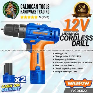 Wadfow 12V Lithium-Ion Cordless Drill / Power Drill Hand Drill with 2 Batteries + 1 Charger (WCDS522)