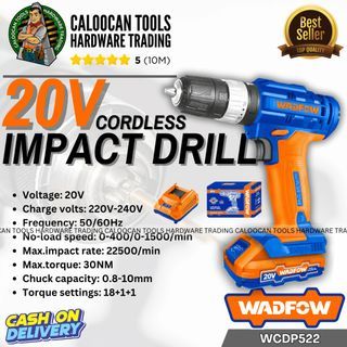 Wadfow 20V Lithium-Ion Cordless Impact Drill with Battery and Charger (WCDP522)