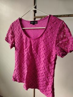Women blouse lace pink top shirt