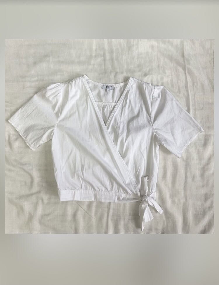 Zalora white short sleeve self tie top (Category: Blouses) located in Quezon City. Submitted by tmosbius (Listing ID 1304247822, Image 2). Description: .