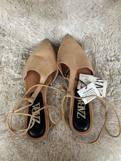 Zara Pointed Leather Crisscross Strap Sandals