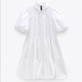 Zara white baby doll puff sleeve dress
