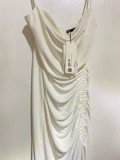 ZARA White Draped Midi Dress