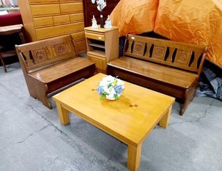 2pcs solid wood bench with storage