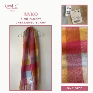 Anko Pink Fluffy Checkered Scarf