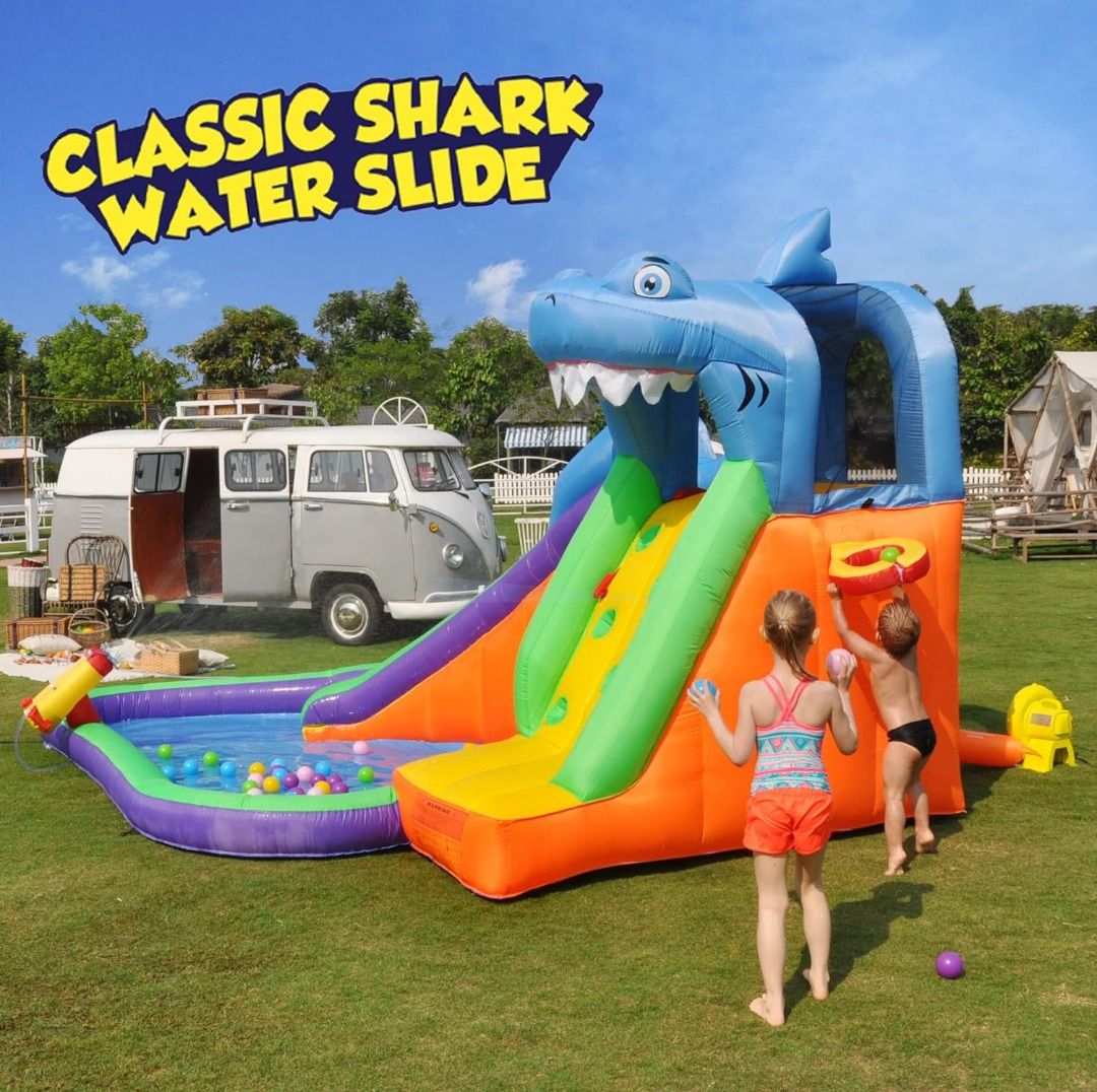 BESTPARTY Inflatable Kids Water Shark Slide, Pool Water Slide for ...
