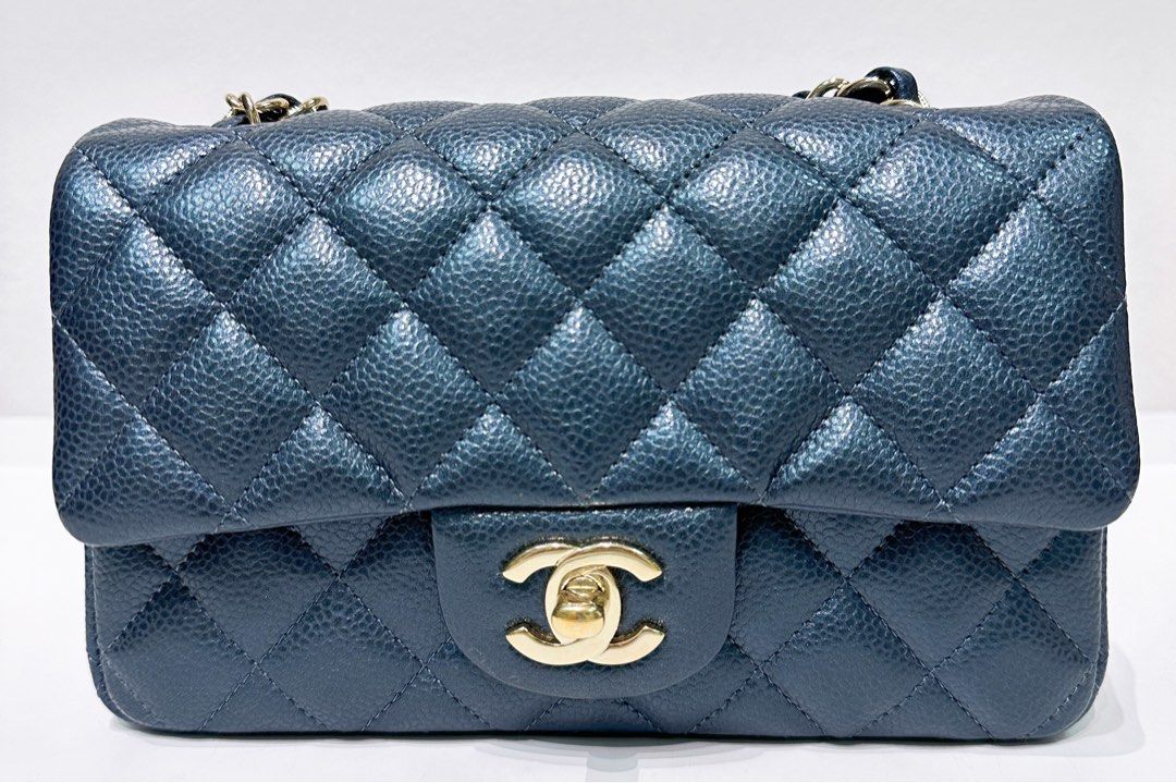CHANEL Pearly Caviar Quilted Mini Rectangular Flap Navy Blue Luxury Bags Wallets on Carousell