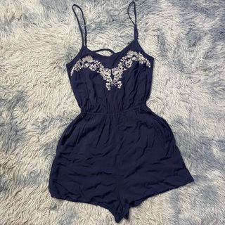 DIVIDED BY H&M COTTON EMBROID NAVY BLUE BOHEMIAN COACHELLA ROMPER PLAYSUIT VACATION SUMMER