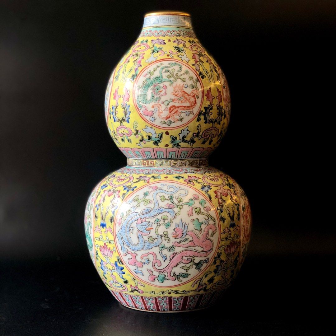 中国居仁堂製款粉彩九桃葫芦瓶箱付きサイズ高さ約19cm径12cm 【公式通販】