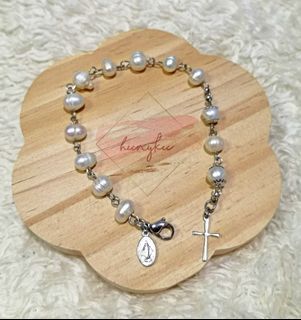 Fresh water rosary bracelet stainless steel