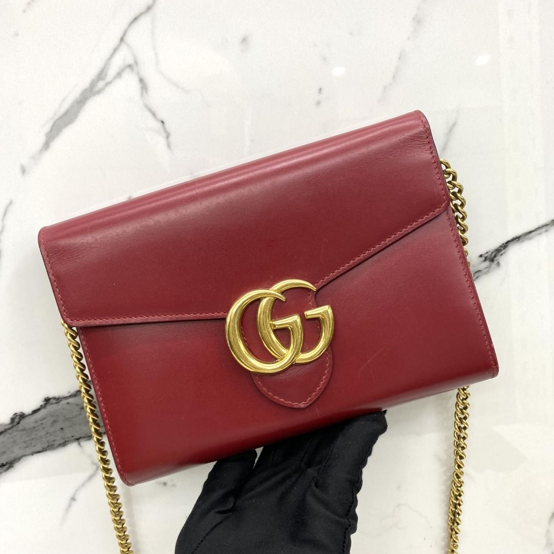 DISCOUNTED GUCCI MARMONT 401232 GG RED WALLET ON CHAIN SHOULDER BAG 247017689 WE
