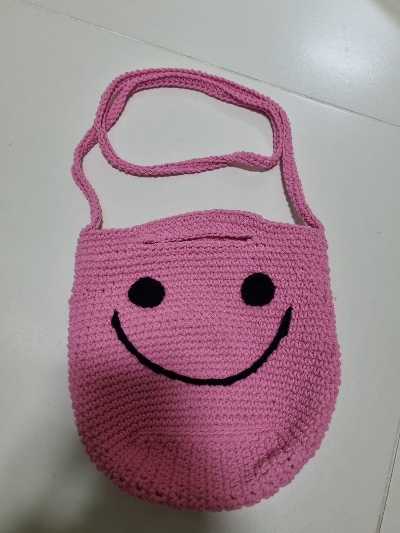 Hand Weaved Pink Smiley Sling Bag