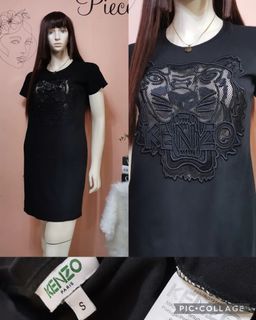 High Quality Black Kenzo Hollow Cut Tiger Embroidery Shirt Dress