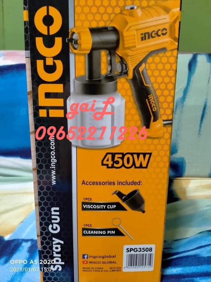 INGCO 450W Spray Gun (SPG3508) (Category: Construction Tools & Equipment) located in Caloocan City. Submitted by abieghail (Listing ID 1301175352, Image 3). Description: INGCO 450W Spray Gun (SPG3508) Price : ₱1,400 Model: SPG3508 Voltage: 220-240V~50/60Hz Input Power: 450W Spraying Pressure: 0.1-0.2Bar Max Flow: 380ml/min Max. Viscosity: 50DIN-s Container Capacity: 800ml Accessories: 1x Viscosity Measuring Cup 1x Nozzle Cleaning Needle 1x Manual