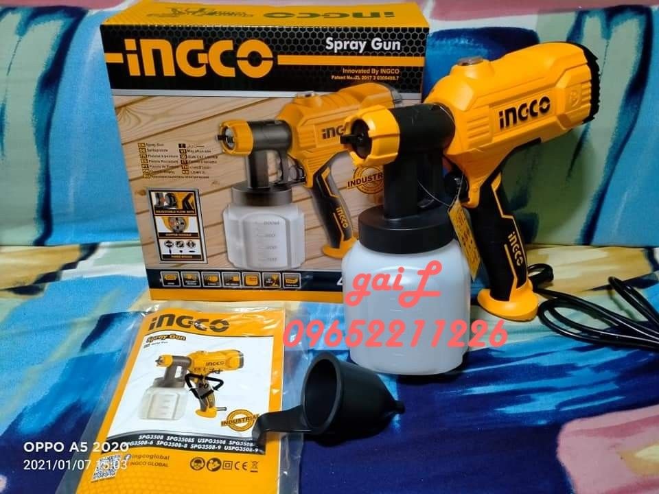 INGCO 450W Spray Gun (SPG3508) (Category: Construction Tools & Equipment) located in Caloocan City. Submitted by abieghail (Listing ID 1301175352, Image 2). Description: INGCO 450W Spray Gun (SPG3508) Price : ₱1,400 Model: SPG3508 Voltage: 220-240V~50/60Hz Input Power: 450W Spraying Pressure: 0.1-0.2Bar Max Flow: 380ml/min Max. Viscosity: 50DIN-s Container Capacity: 800ml Accessories: 1x Viscosity Measuring Cup 1x Nozzle Cleaning Needle 1x Manual