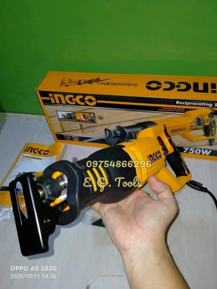 INGCO 750W Reciprocating Saw - RS8008 (Category: Construction Tools & Equipment) located in Caloocan City. Submitted by emgaile (Listing ID 1301179902, Image 3). Description: INGCO Industrial Reciprocating Saw - RS8008 Price - ₱3,737.50 Voltage:220-240V~50/60Hz Input power:750W No-load speed:900-3300rpm Max. cutting depth: Wood:115mm Steel:8mm Aluminum:12mm Variable Speed SDS Quick Blade Changes Inclusions: - SDS blade change chuck - 1pc metal sa