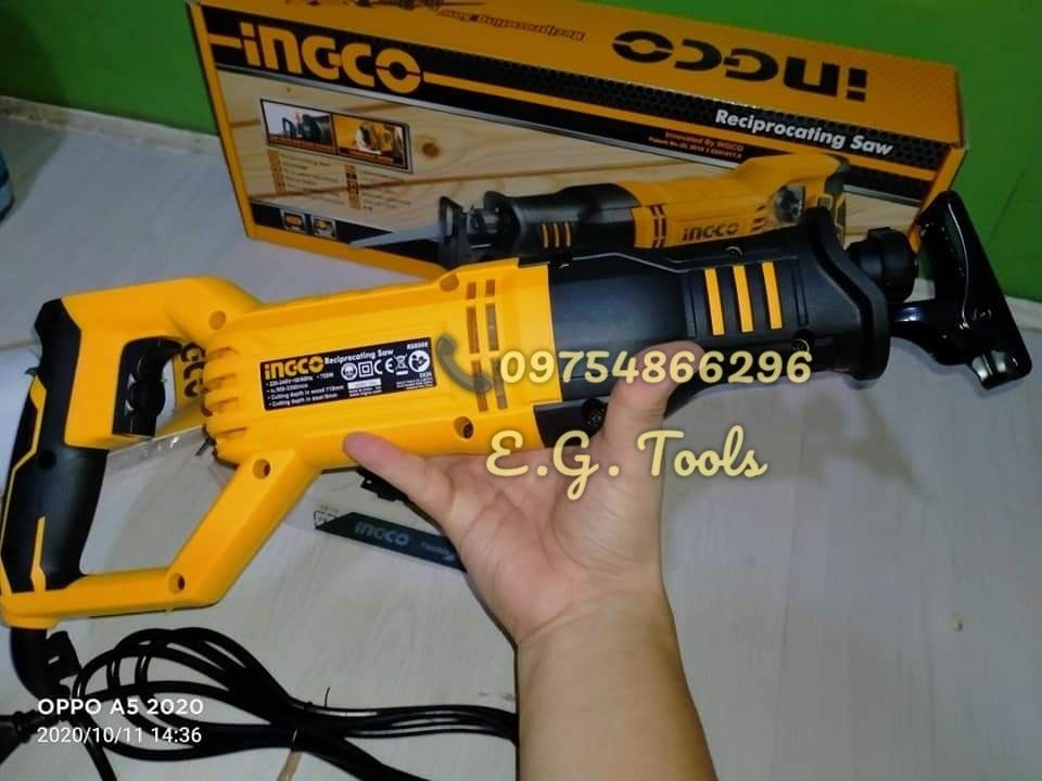 INGCO 750W Reciprocating Saw - RS8008 (Category: Construction Tools & Equipment) located in Caloocan City. Submitted by emgaile (Listing ID 1301179902, Image 2). Description: INGCO Industrial Reciprocating Saw - RS8008 Price - ₱3,737.50 Voltage:220-240V~50/60Hz Input power:750W No-load speed:900-3300rpm Max. cutting depth: Wood:115mm Steel:8mm Aluminum:12mm Variable Speed SDS Quick Blade Changes Inclusions: - SDS blade change chuck - 1pc metal sa