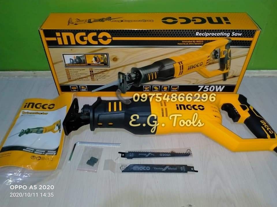 INGCO 750W Reciprocating Saw - RS8008 (Category: Construction Tools & Equipment) located in Caloocan City. Submitted by emgaile (Listing ID 1301179902, Image 1). Description: INGCO Industrial Reciprocating Saw - RS8008 Price - ₱3,737.50 Voltage:220-240V~50/60Hz Input power:750W No-load speed:900-3300rpm Max. cutting depth: Wood:115mm Steel:8mm Aluminum:12mm Variable Speed SDS Quick Blade Changes Inclusions: - SDS blade change chuck - 1pc metal sa