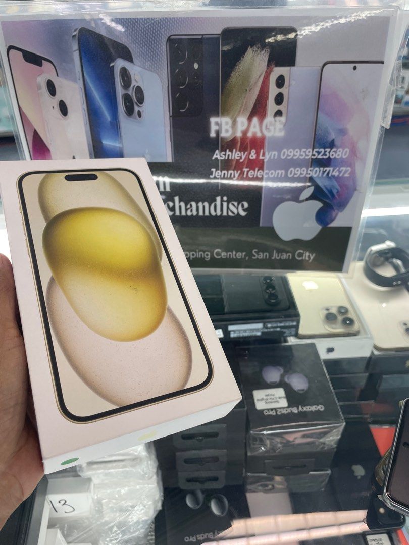 Iphone 15 Plus 128gb (Category: iPhone 15 Series) located in San Juan City. Submitted by AshleyandLynGeneralmerchandise (Listing ID 1301222015, Image 2). Description: We accept trade in Credit card / Home Credit Shipping Meet ups / Delivery Fb page: Ashley & Lyn.
