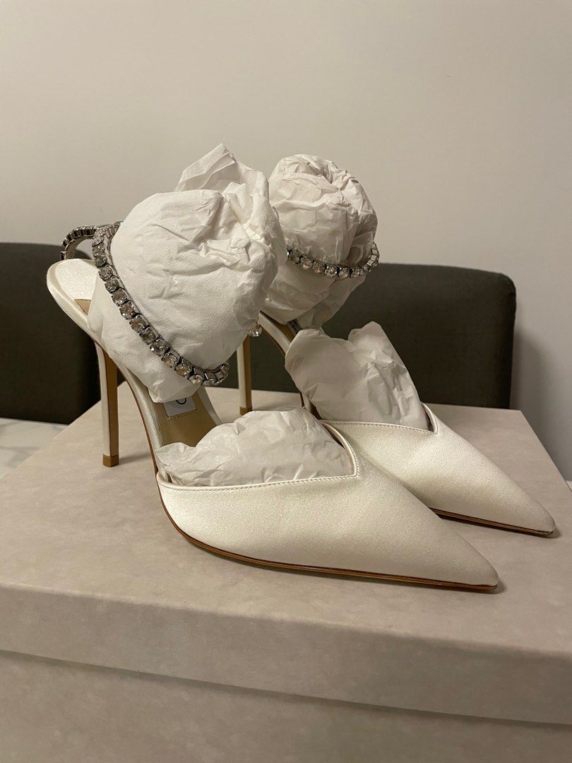 Jimmy Choo Saeda 100mm Satin with Crystals Ivory EU 39 Carousell