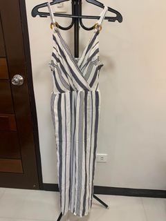 Authentic American Eagle Jumpsuit, Cotton, Stretchable, White and Gray Vertical Stripes,