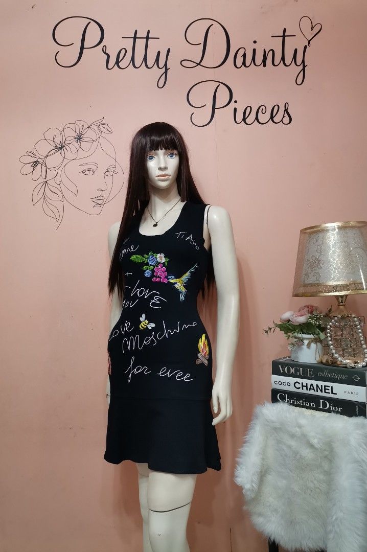 Love Moschino Black Printed Embroidery Cotton Dress, Luxury, Apparel on  Carousell