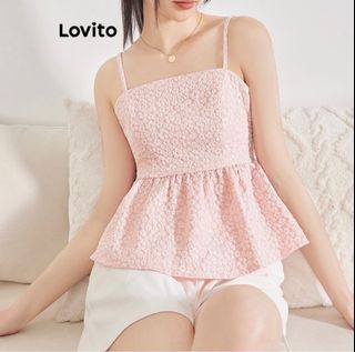 Lovito Women Ruched Lining Tank Top L62ED050 (Pink)