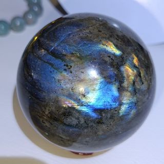 62mm BIG NATURAL LABRADORITE SPHERE STRONG BLUE FLASH WITH STAND