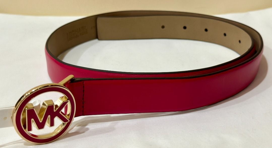 NEW MICHAEL KORS MK GOLD BUCKLE PINK WHITE GENUINE LEATHER BELT MEDIUM M 68 Women s Fashion Watches Accessories Belts on Carousell