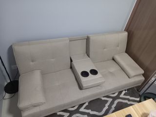 Ofix 3-Seater Sofa Bed Beige with cup holder