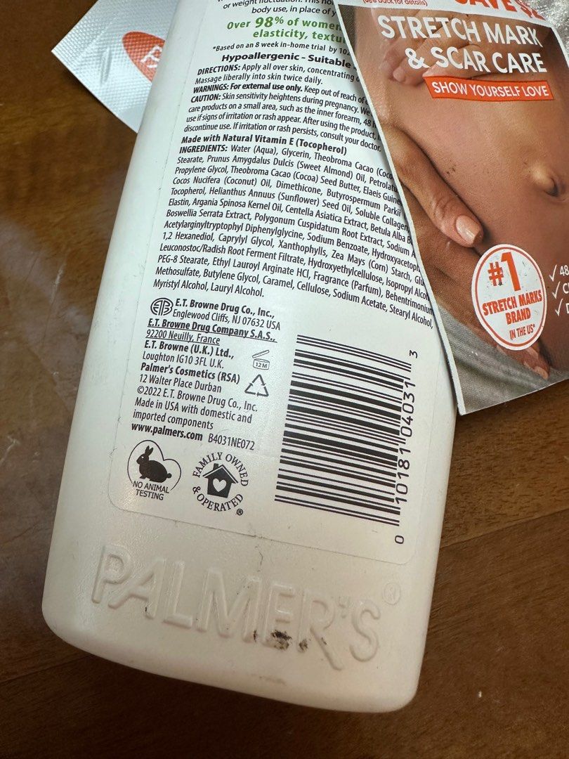 Palmer’s Cocoa Butter Formula Massage Lotion (Stretch Marks) (Category: Body Care) located in Makati City. Submitted by kkxplore (Listing ID 1301181100, Image 3). Description: Brand new Extra pcs Sealed Cocoa Butter Massage Lotion for Pregnancy Stretch Marks 8.5 FL OZ Pregnancy body lotion for all over body use #1 Stretch Mark Brand* Keeps skin soft and supple so it can stretch more easily Helps improve the appearance of stretch marks Free of min