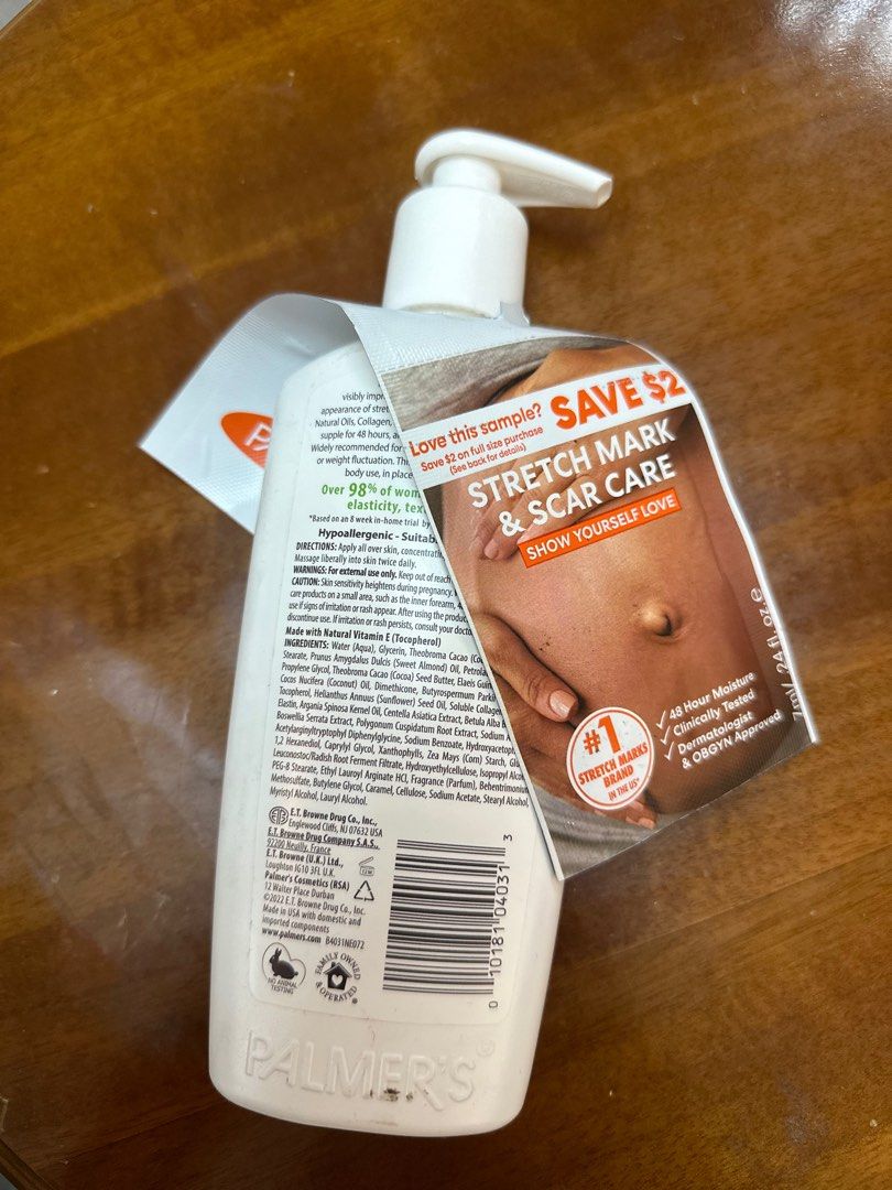 Palmer’s Cocoa Butter Formula Massage Lotion (Stretch Marks) (Category: Body Care) located in Makati City. Submitted by kkxplore (Listing ID 1301181100, Image 2). Description: Brand new Extra pcs Sealed Cocoa Butter Massage Lotion for Pregnancy Stretch Marks 8.5 FL OZ Pregnancy body lotion for all over body use #1 Stretch Mark Brand* Keeps skin soft and supple so it can stretch more easily Helps improve the appearance of stretch marks Free of min