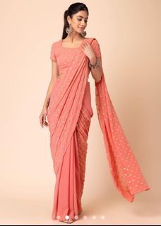Pastel Pink Pre-Stitched Saree Set
