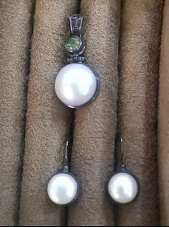 Pearl on Sterling silver Earrings and Pendant