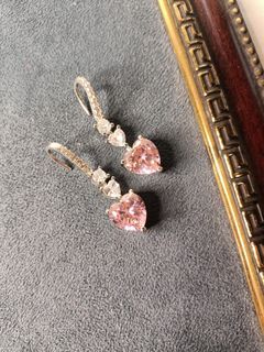 Pink cubic zirconia long hook dangling earrings