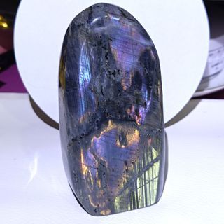 RARE FIND BIG TALL LABRADORITE FREE FORM WITH STRONG FLASH RAINBOW COLOR COMBINATION NATURAL STONE CRYSTAL