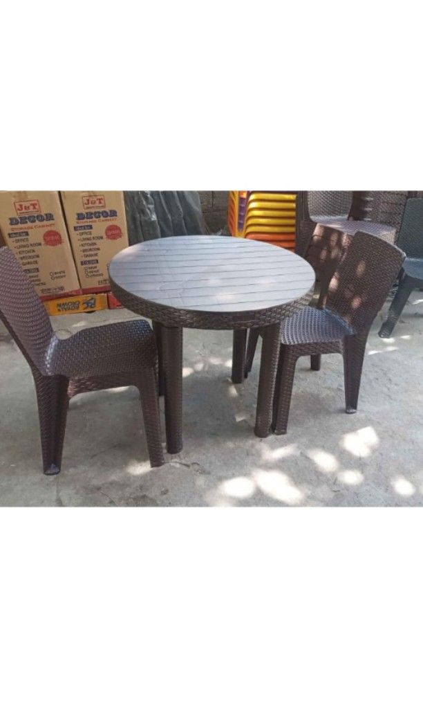 Round rattan table and chairs plastic rattan, Furniture & Home Living ...