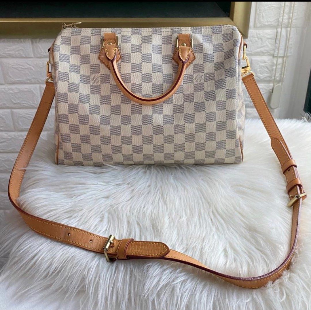 RUSH SALE Authentic Louis Vuitton LV Damier Azur White Speedy Bando Bandouliere 30 Two Way Bag