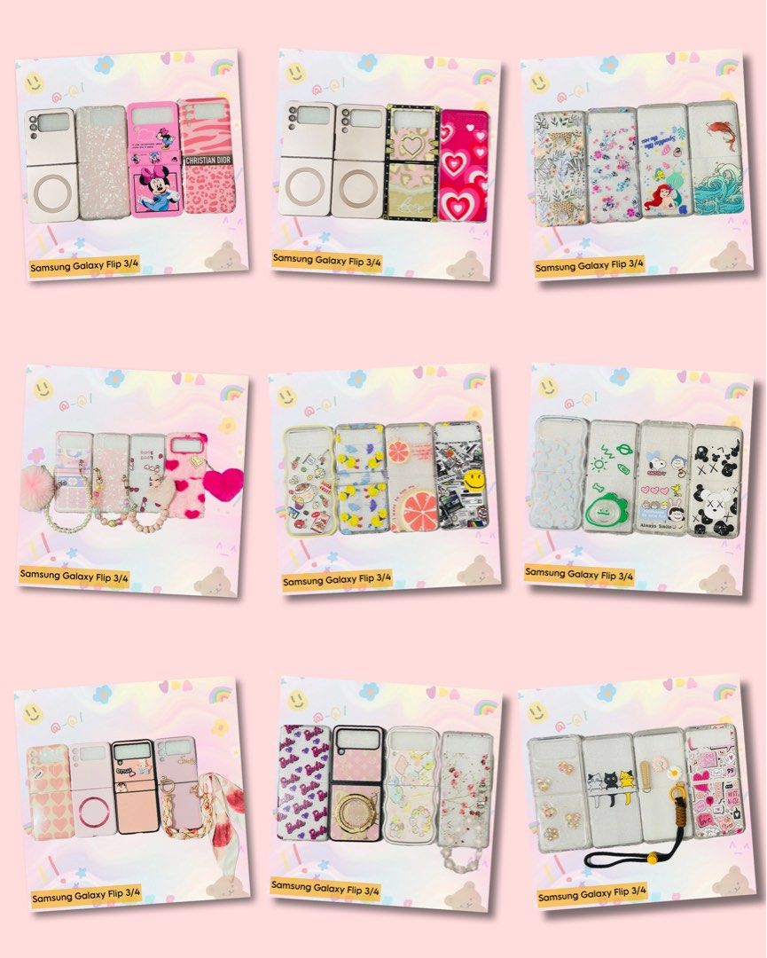 Samsung Galaxy Flip 3/4 Case (Category: Cases & Sleeves) located in Mandaluyong City. Submitted by co.case (Listing ID 1301161985, Image 2). Description: Onhand Brandnew Price Range: ₱200-350 each Location: Mandaluyong Lalamove/Grab.