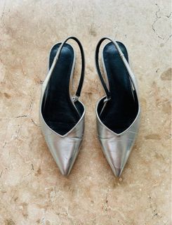 Shein Bizwear Women’s Pointed Toe Slip-on Flat Shoes, Silver