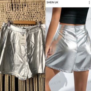 Shein leather metallic silver shorts