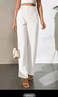 SHEIN WHITE STRAIGHT CUT BAGGY  WHITE FORMAL OFFICE WEDDING GUEST EVENT TROUSER PANTS