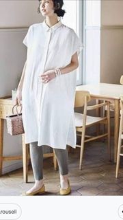 Uniqlo white linen oversize shirt dress