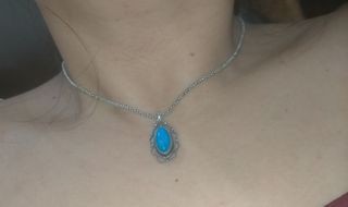 Vintage Turquoise Sterling Silver 925 Pendant Choker Necklace