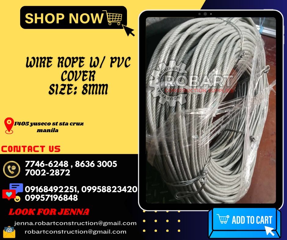 wire rope w/pvc cover 8mm ( price per meter ), Commercial & Industrial ...