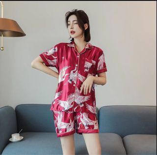 Women Silk Satin Pyjamas Set Short Sleeve Sleepwear Sleep Suit