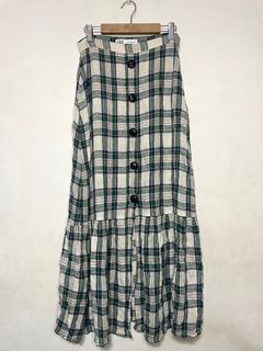 ZARA Plaid Midi Skirt Linen Blend