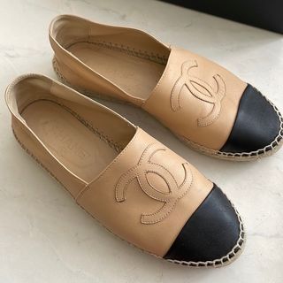 💋 CHANEL CC ESPADRILLE  TWO TONED  LEATHER SIZE 38
