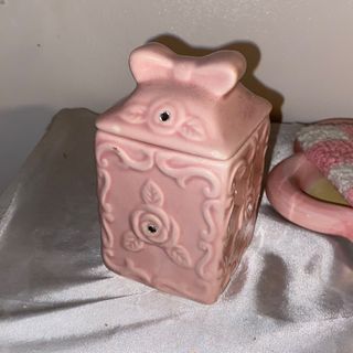 aesthetic coquette pastel pink ceramic jar